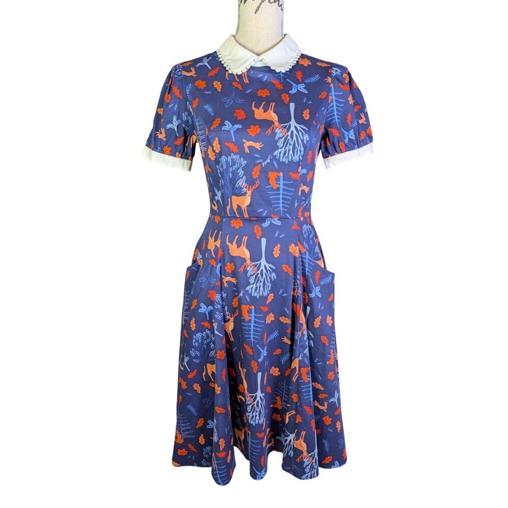 Collectif London Woodland Deer Peter Pan Collar Fit & Flare Dress